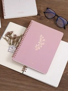 1入A5花卉封面筆記本，螺旋裝訂日記，硬面花卉筆記本，學習用品，日記筆記本，80頁 - 淺粉色 - 查看 5