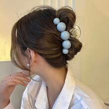 1 pieza Pinza de pelo de color albaricoque elegante y de moda con una gran perla falsa, estilo pinza de pelo, adecuado para uso diario, citas y vacaciones