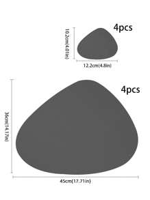 8pcs/Set Leather Nordic Creative Coasters, Water-Resistant, Oil-Proof, Anti-Slip, Heat-Insulating Asymmetrical Teardrop Shaped Cup Mats & Table Mats - Dark Grey - View 2