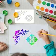 6 Peças Estênceis de Canto para Pintura, Estêncil de Borda Damasco Vintage, Modelo de Estêncil Reutilizável de Cantos Damasco para Móveis, Madeira, Tela, Papel, Tecido, Chão, DIY, Arte e Artesanato, Estênceis de Flores Silvestres para Pintura, Modelo de Estêncil de Flor, Estênceis de Parede Reutilizáveis, De Volta às Aulas, Suprimentos Escolares