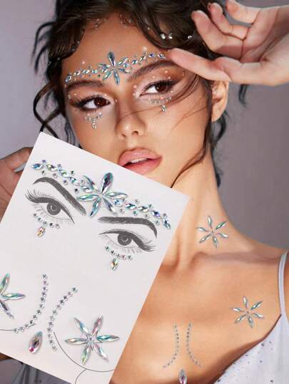 STARTTOOS 1張3d模擬鑽石身體和臉部藝術貼紙,適用於身體、臉部、頸部、額頭裝飾；diy音樂節、y2k化妝和派對裝飾