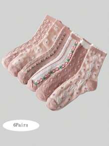 6 cái Dễ thương Giữa bắp chân Của phụ nữ Vớ , Thích hợp Đối với Tất cả các mùa - Nhiều màu - Xem 1