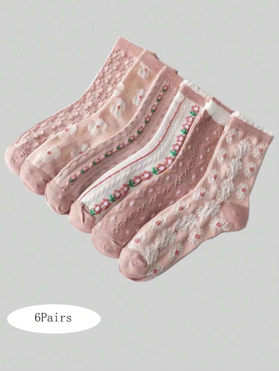 6 cái Dễ thương Giữa bắp chân Của phụ nữ Vớ , Thích hợp Đối với Tất cả các mùa - Nhiều màu - Xem 1