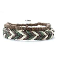 diffone 2 Pcs/Set Boho Hand Braided Rope Bracelet Antique Wood Stone Beads Bracelet For Men Armband Bracelet Pulserira