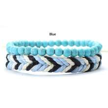 diffone 2 Pcs/Set Boho Hand Braided Rope Bracelet Antique Wood Stone Beads Bracelet For Men Armband Bracelet Pulserira