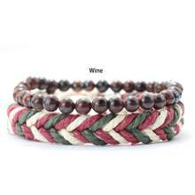 diffone 2 Pcs/Set Boho Hand Braided Rope Bracelet Antique Wood Stone Beads Bracelet For Men Armband Bracelet Pulserira