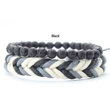 diffone 2 Pcs/Set Boho Hand Braided Rope Bracelet Antique Wood Stone Beads Bracelet For Men Armband Bracelet Pulserira