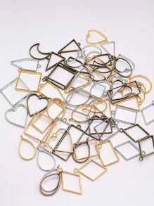 30/51/60/80pcs Mixed Pack (10 Colors: Gold/White K/Antique Green/KC Gold/Electrophoretic Black) Geometric Hollow Pressed Floral Frame Pendant Resin Jewelry Making Necklace Pendant Border Mold