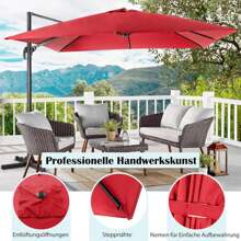 Parasol, 360° Rotatable Cantilever Parasol With 3 Tilt Levels, 8 Ribs & Cross Base, Outdoor Market Umbrella With Ventilation Opening For Garden, Terrace & Pool - Red - View 4