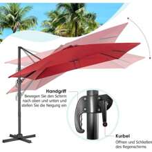 Parasol, 360° Rotatable Cantilever Parasol With 3 Tilt Levels, 8 Ribs & Cross Base, Outdoor Market Umbrella With Ventilation Opening For Garden, Terrace & Pool - Red - View 3