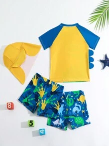 Young Boy Swimwear Short Sleeve Shorts Swim Set - Yellow - View 2