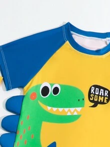 Young Boy Swimwear Short Sleeve Shorts Swim Set - Yellow - View 3