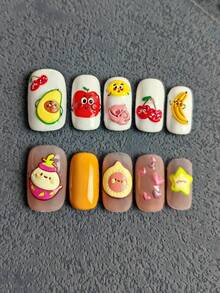 Tiebeauty 2片5d水果指甲貼紙,卡通香蕉蘋果檸檬指甲藝術裝飾,適用於女性女孩美甲貼紙 - 彩色 - 查看 5