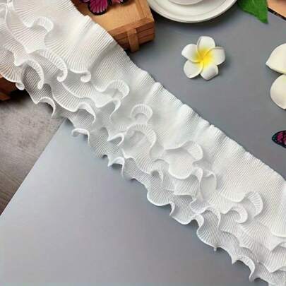 1 Yard Vierlagige Chiffon Faltenband Stoff Mit Stickerei, Elastischer Spitzen Saum Ruffle Trim Kleid Guipure Diy Nähen