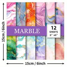 12 Sheets Marbled Single-Sided Colorful Cardstock Paper, Craft Card Making Paper Pack Scrapbooking Journal Supply Designer Art Paper Pad- Watercolored Pattern Single-Sided Colorful Paper For Scrapbook - Multicolor - View 5