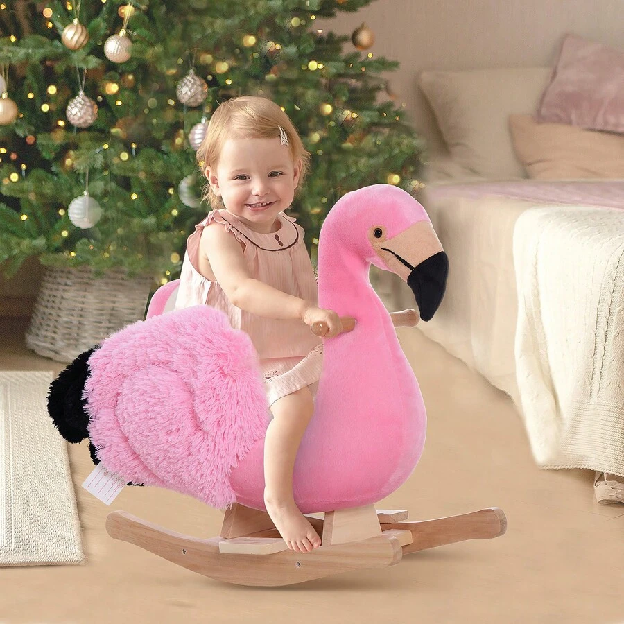 Fenicottero Rosa a Dondolo per Bambini dai 18 Mesi in Legno con Cinture di Sicurezza - Multicolore - Visualizzare 1
