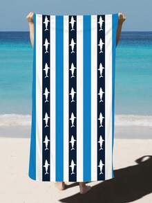 1入線條和鯊魚印花超細纖維沙灘浴巾,多尺寸沙灘毯防曬巾,輕便,適用於游泳,露營,運動,沙灘或健身房,防沙,快乾,柔軟吸水,游泳毛巾,跑步巾,適用於運動,瑜伽,游泳,徒步旅行,洗澡,旅行,泳池 - 彩色 - 查看 1