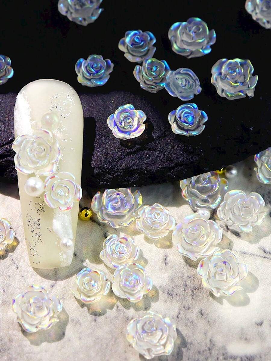 50颗可爱水晶玫瑰美甲装饰品，玫瑰花美甲配件，情人节美甲装饰，专业美甲用品