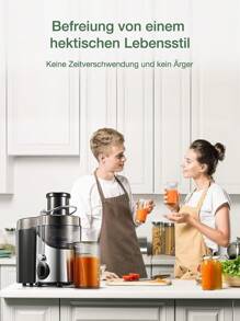 JUILIST Licuadoras Para Verduras y Frutas, 400W Extractor de jugo con 65MM de Boca Ancha, 3 Velocidades, Acero Inoxidable, Fácil de limpiar, Plata