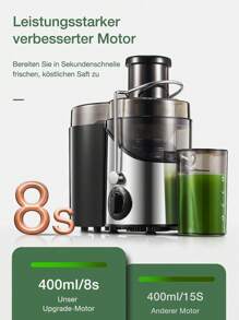JUILIST Licuadoras Para Verduras y Frutas, 400W Extractor de jugo con 65MM de Boca Ancha, 3 Velocidades, Acero Inoxidable, Fácil de limpiar, Plata