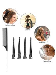 11入組具造型梳子設計的分髮夾， 3.5英寸鱷魚夾，金屬鱷魚美髮捲髮夾 - 黑色 - 查看 5