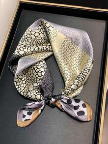 1入女士絲素材多元素豹紋印花復古桑蠶絲頭帶,彩色拼布裝飾＆時尚圍巾 - A - 查看 5