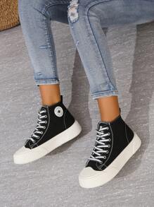 2024春季新款高帮帆布运动鞋女韩版白色休闲平底厚底鞋透气百搭防滑夏季运动鞋