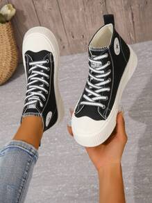 2024春季新款高帮帆布运动鞋女韩版白色休闲平底厚底鞋透气百搭防滑夏季运动鞋