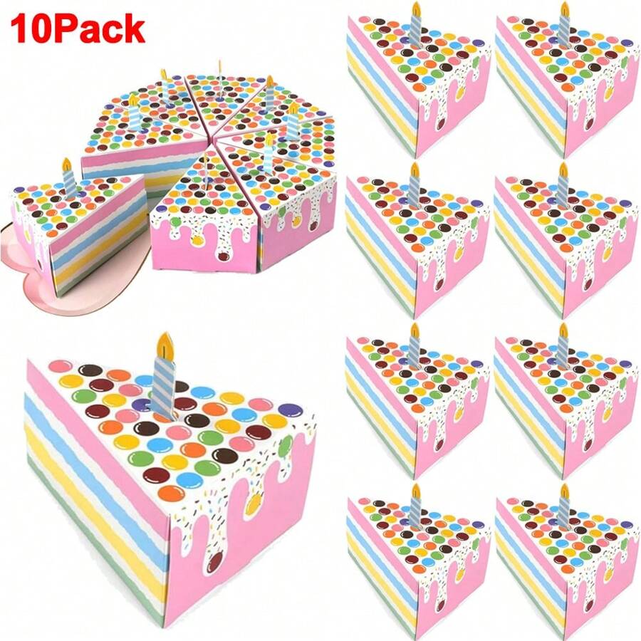 10 Piezas Cajas De Regalo Creativas Con Forma De Triángulo De Pastel Para Fiestas De Cumpleaños Que Incluyen Cajas De Regalo Para Chocolates Y Dulces, Ideales Para Regalos Y Recuerdos De Fiestas De Bodas Y Cumpleaños - Lunares de colores - Ver 1