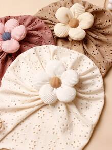 3 件套白色和粉色婴儿纯色时尚金箔印花蝴蝶结和镂空帽子套装适合四季日常佩戴爱情情人节 - 彩色 - 查看 5