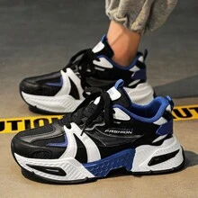 男士舒適厚底防滑透氣網面低幫休閒運動運動鞋,厚底鞋 - 黑色 - 查看 3