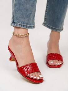 New Women's Crocodile Pattern Strap Chunky Heel Mules Slides For Summer Valentines