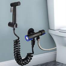 Bộ vệ sinh phụ nữ bằng thép không gỉ 301, bộ tăng cường không cần khoan và vòi rửa phụ nữ có vòi phun cầm tay, van góc hai mục đích 1 đầu vào và 2 đầu ra - màu đen - Xem 2