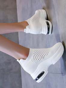 Women's Thick-Soled Elevator Shoes With Mesh Upper, Spring/Summer 2024 New Arrival, Slouchy Slip-On, Casual & Versatile, Soft Bottom, White