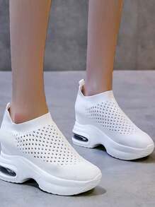 Women's Thick-Soled Elevator Shoes With Mesh Upper, Spring/Summer 2024 New Arrival, Slouchy Slip-On, Casual & Versatile, Soft Bottom, White