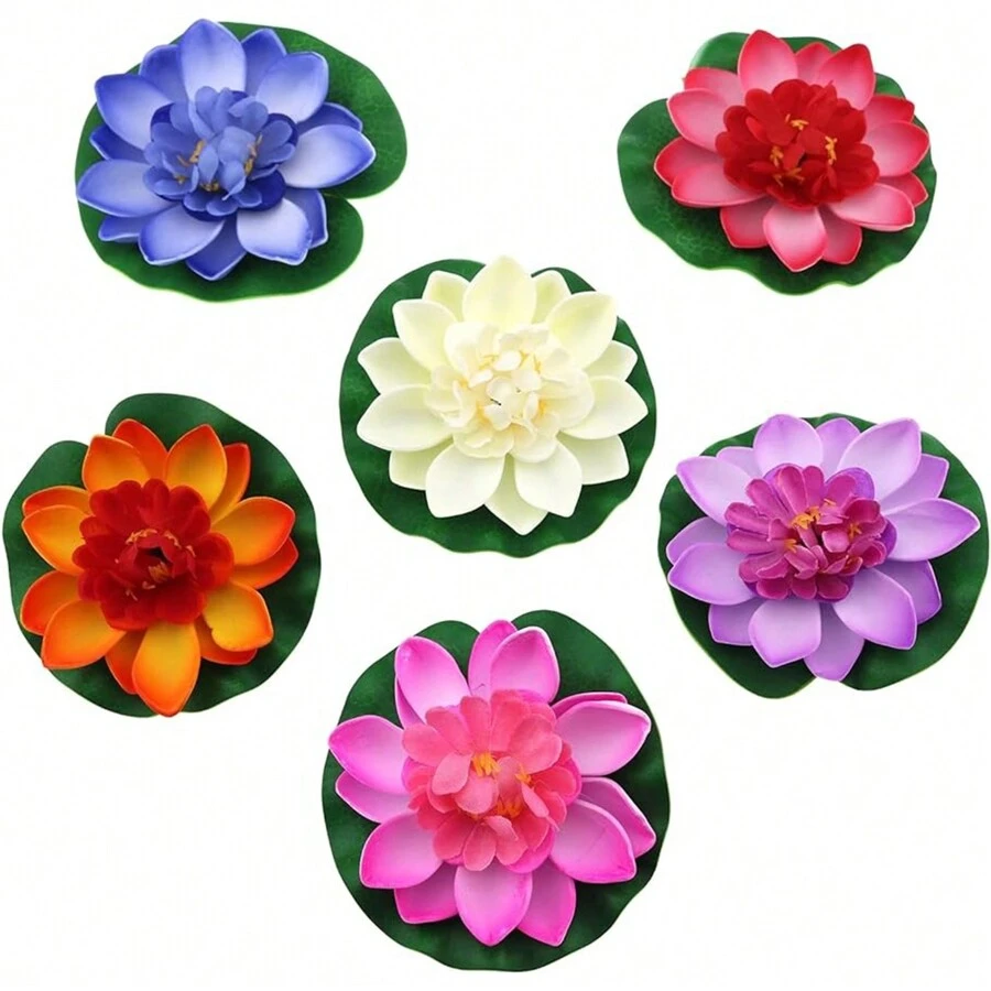 6/12/25/50 件人造漂浮泡沫莲花仿真睡莲池塘植物假装饰品适用于婚礼池塘花园假植物装饰、情人节、礼物