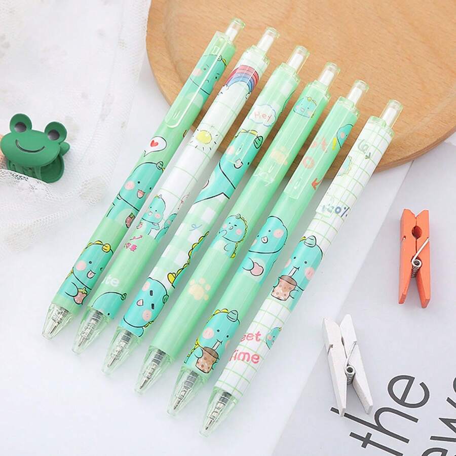 1 bộ 6 cái Màu sắc tùy ý Có thể thu vào Bút trung lập Học sinh Đen Ink Bút bi , Phong cách ins Văn phòng Bút - Nhiều màu - Xem 1