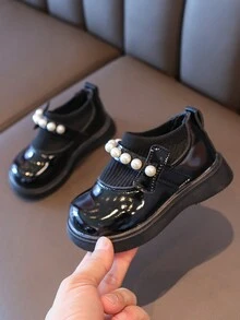 全新女童珍珠装饰软底玛丽珍公主平底鞋 - 黑色 - 查看 4