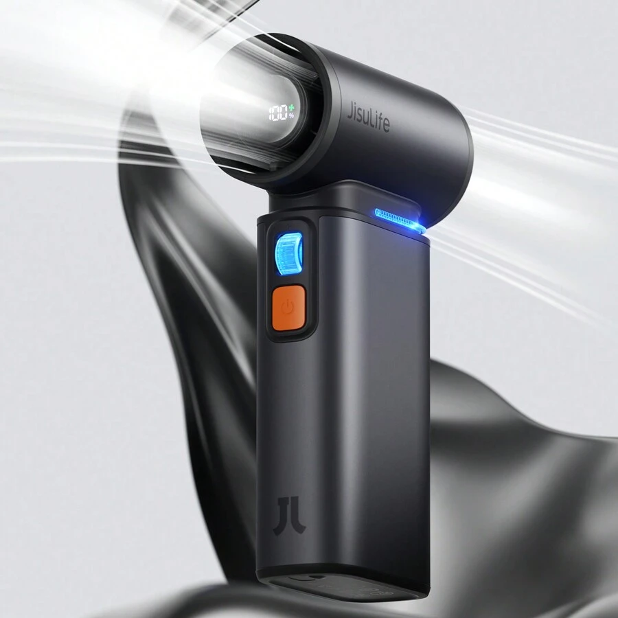 JISULIFE Portable Handheld Turbo Fan, 100 Speeds Adjustable Mini Personal Fan, 9000mAh USB Rechargeable Fan Battery Operated, LED Display, Metal Shell With Accessories Gifts For Men Women Travel - 深灰色 - 查看 1