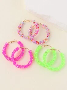3 cặp/bộ Phong Cách Âu Mỹ Đơn Giản Nhiều Màu Sắc Pha Lê & Kim Cương Giả Đôi Khuyên Tai Vòng - Nhiều màu - Xem 3