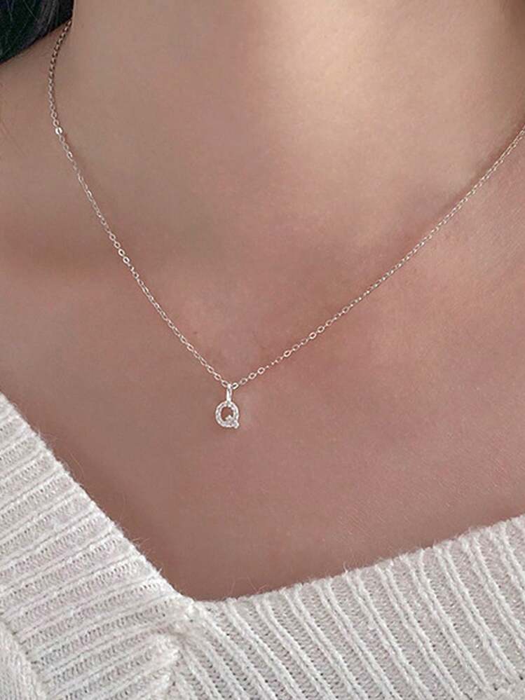 Collar de plata de ley 925 con 26 letras de la A a la Z, regalo de uso diario para novias, mujeres y niñas - Plateado - Añade 9