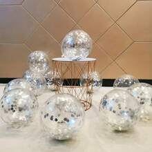 21pcs Silver Confetti Latex Balloons, Perfect For Themed Parties, Weddings, Reception Decorations - Silver - View 1