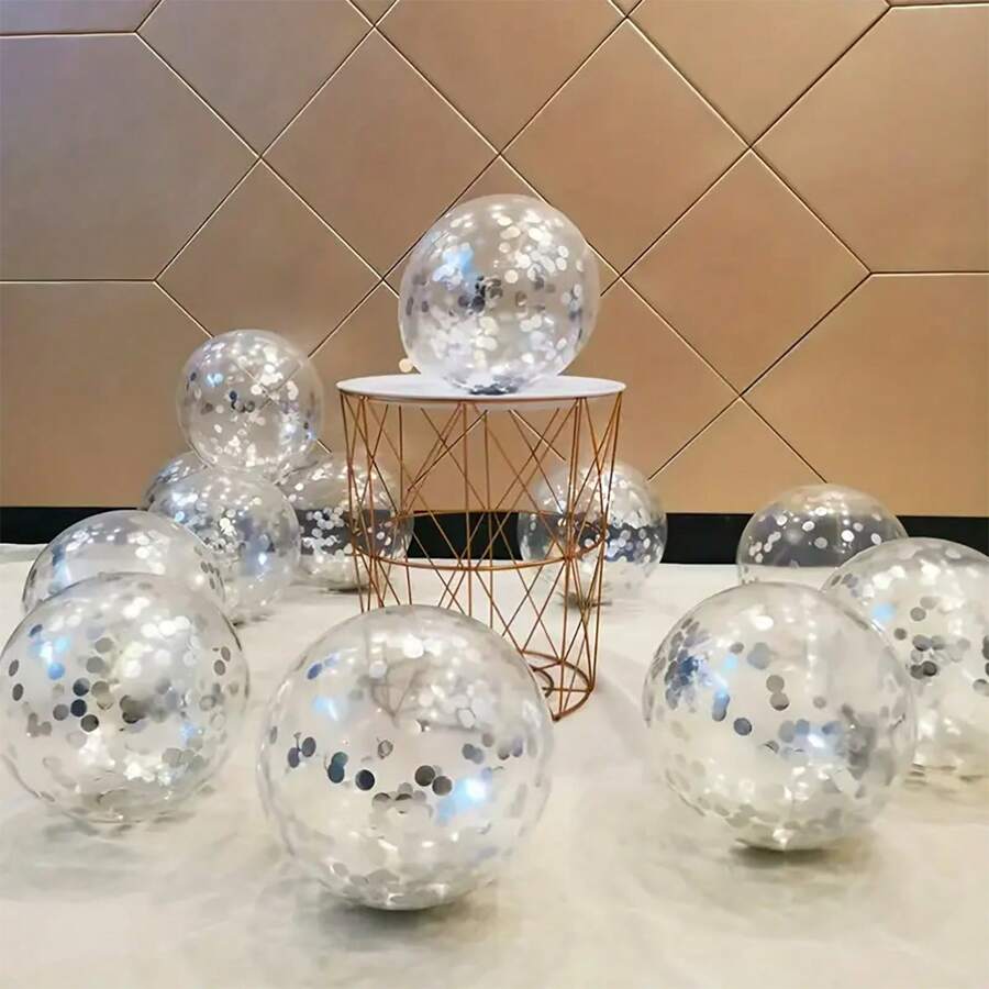 21pcs Silver Confetti Latex Balloons, Perfect For Themed Parties, Weddings, Reception Decorations - Silver - View 1