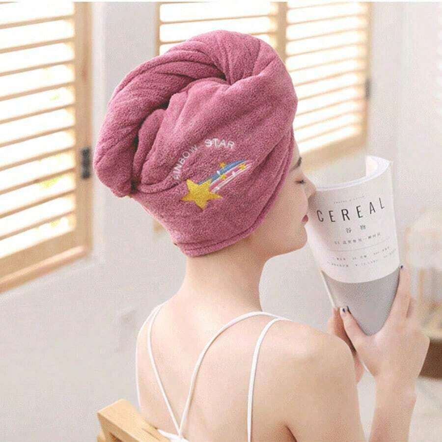 Coral Fleece Hair Drying Cap & Hair Wrap Towel & Embroidered Hair Dryer Cap (Thickened) SHEIN