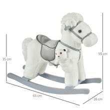 HOMCOM Cavallo a Dondolo in Peluche e Legno con Suoni e Orsetto Incluso, per Bimbi da 18-36 Mesi, 65x26x55cm - Bianco - Visualizzare 3