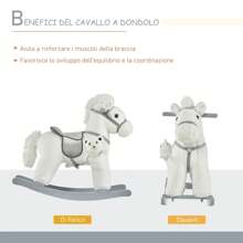 HOMCOM Cavallo a Dondolo in Peluche e Legno con Suoni e Orsetto Incluso, per Bimbi da 18-36 Mesi, 65x26x55cm - Bianco - Visualizzare 4