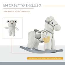 HOMCOM Cavallo a Dondolo in Peluche e Legno con Suoni e Orsetto Incluso, per Bimbi da 18-36 Mesi, 65x26x55cm - Bianco - Visualizzare 5