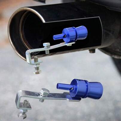 1 pieza Simulador de sonido de escape de coche turbo de tamaño mediano en color azul, apto para desplazamientos de 1.6L-2.0L, generador de ruido de válvula de escape de aluminio para motocicleta, camión, coche, SUV - Accesorio de estilo de auto, broma de Halloween, regalo de Navidad, mejora duradera de la modificación del automóvil, mejora del sonido de escape