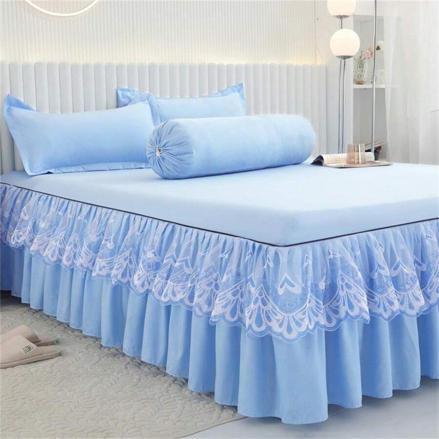 1 tấm váy giường ren thanh lịch, vỏ giường mềm mại và chống bụi màu trơn, dùng cho mọi mùa, kích thước lớn, ga trải giường chống trượt (1 tấm váy giường, không có vỏ gối), trang trí phòng ngủ