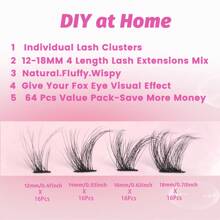 Lông mi Các cụm Một nạm Tự nhiên Cụm Lông mi 64 cái Lông mi đơn  14-18mm lông tơ Mắt mèo DIY Mở rộng lông mi - CC - Xem 3
